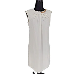 Julian Taylor Ivory Pleated Sheath Dress Size 8 Lined Expose Zip Modest Necklace